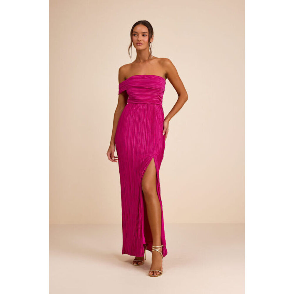 Lulus Poised Performance Fuchsia Plisse One-shoulder Maxi Dress Pink - Size M